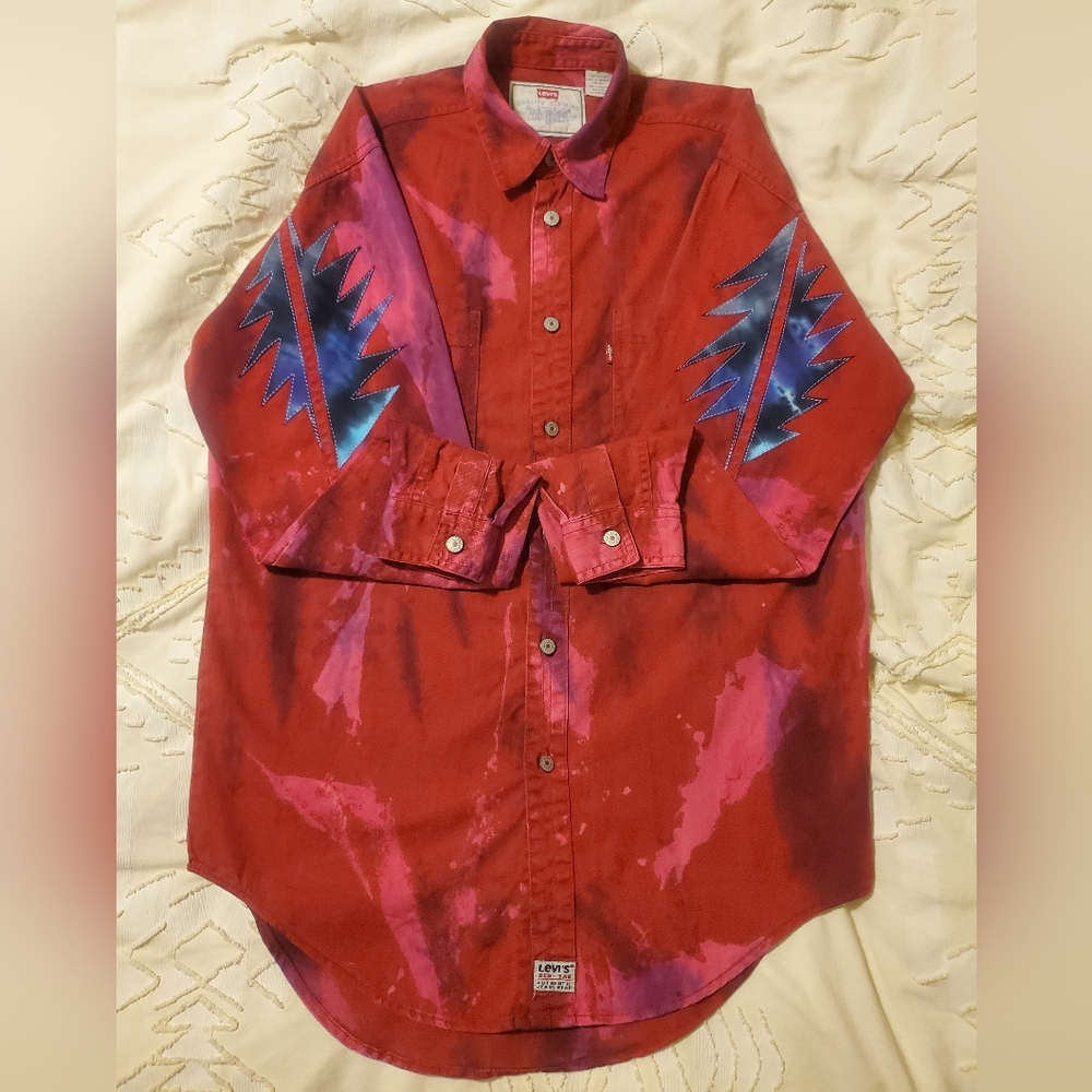 Vintage Levis Tie-dye Shirt + Liquid Blue Grateful Dead Patch New Year 1990 1995 - Picture 2 of 14